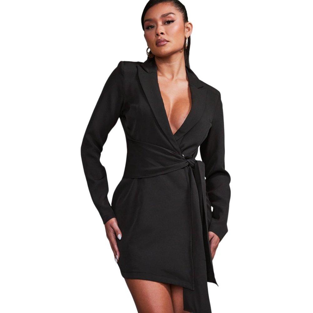 Pretty Little Thing Black Wrap Detail Blazer Dress Size 8